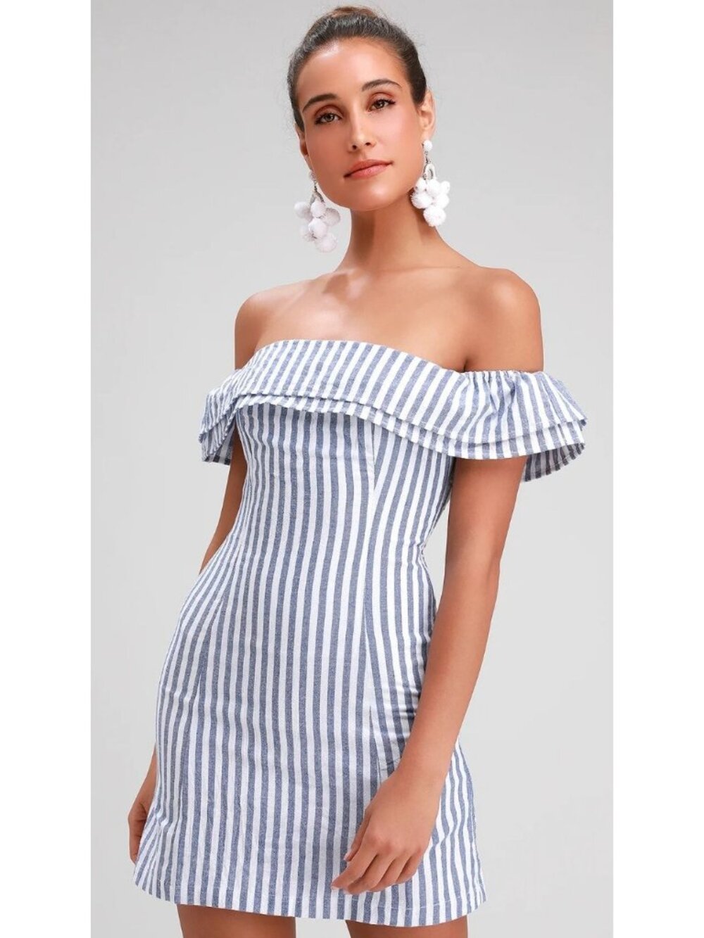 Lulus Seaside Skipper Blue Off-the-Shoulder Mini Dress Women's Size Small NWT!